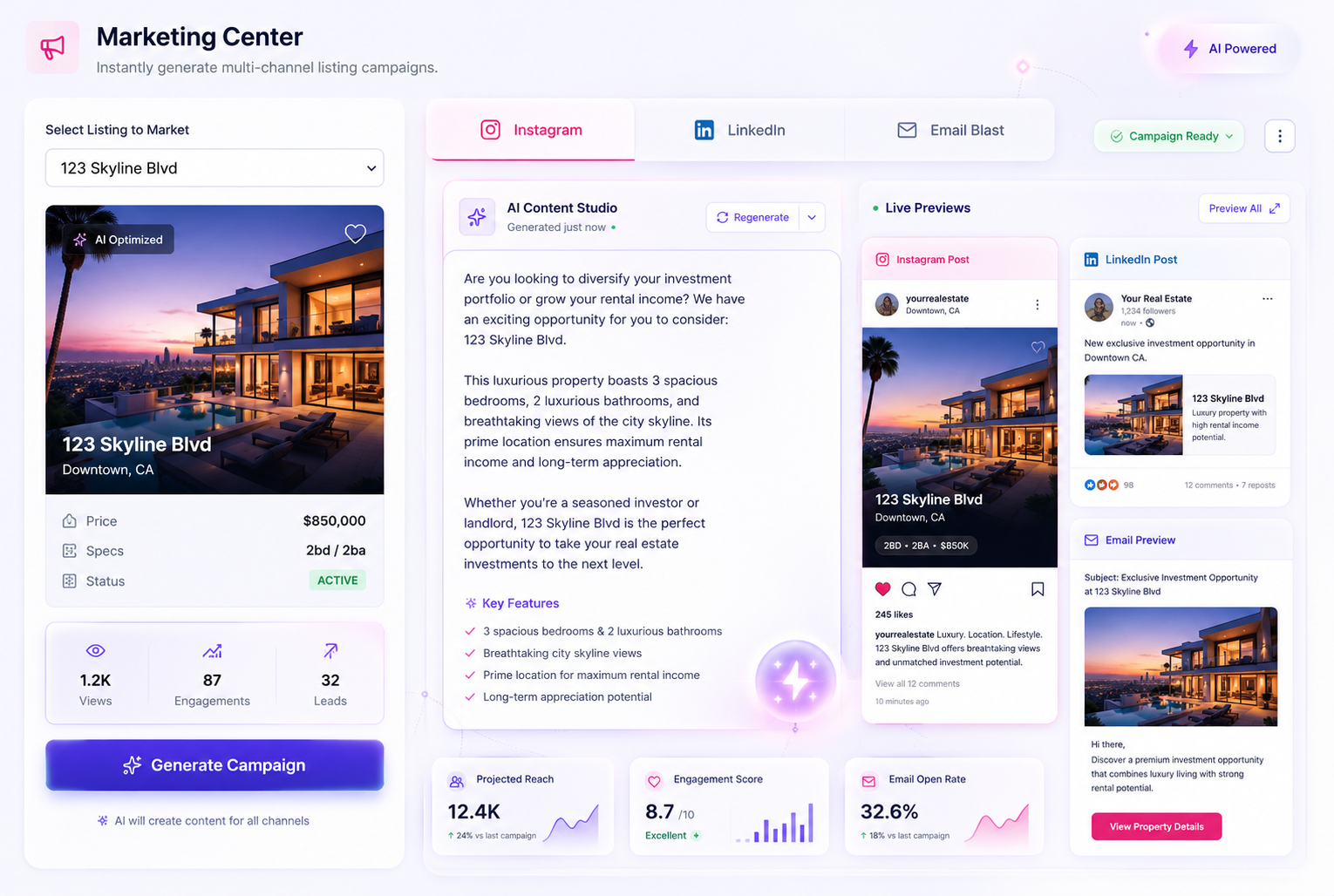 Xus CRM Marketing Center campaign generation visual